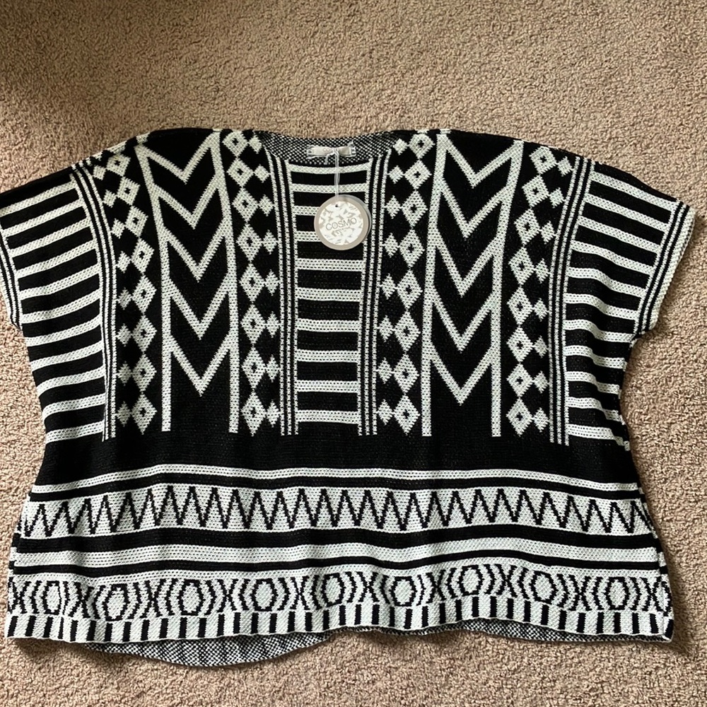Cosmo Black and White Sweater Poncho One Size